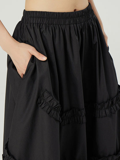 Casual Ruffled Loose Solid Color Skirts