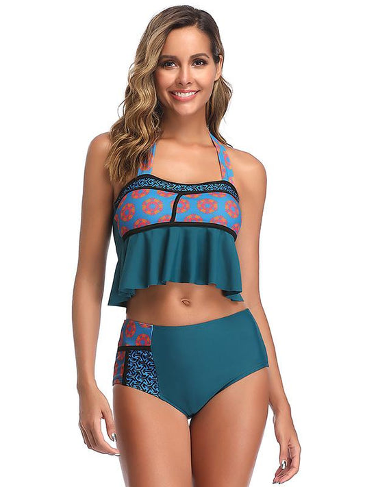Contrast Falbala Bandeau Bikini Swimsuit