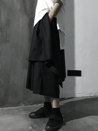 Loose  Asymmetric Tiered Solid Wide Leg Pants
