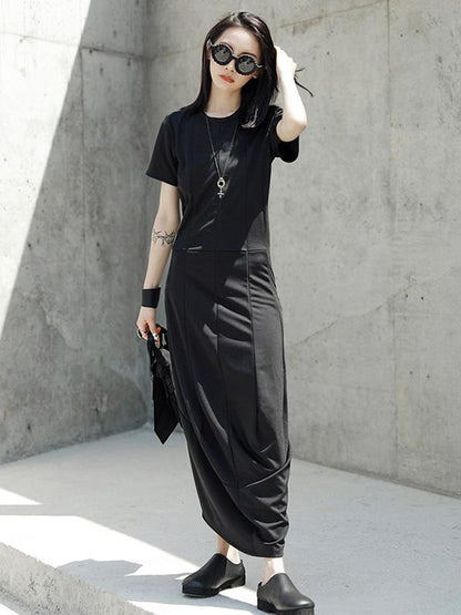 Simple Black Winkled Long Dress