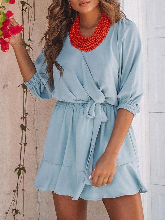 V-neck Casual Bandage Mini Dress