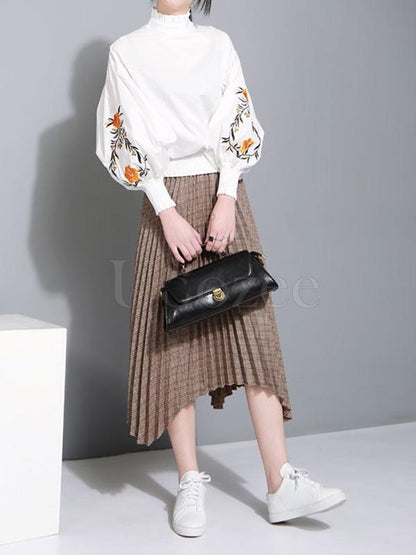 Casual Puff Sleeves Embroidered Blouses