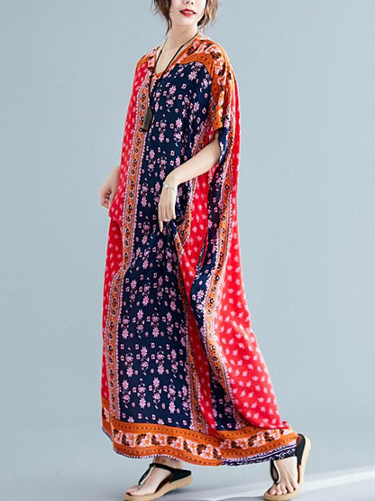 Loose National Style Retro Printed  Long Dress