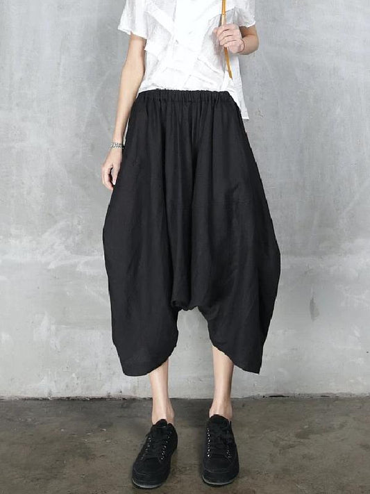 Loose Simple Black Cropped Pants