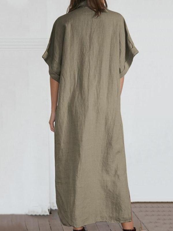 Loose Solid Color Maxi Shirtdress