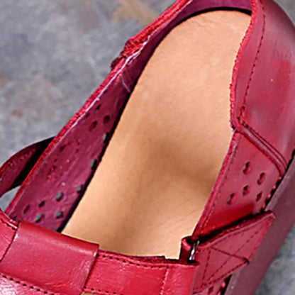 Buykud Fashion Summer Round Toe Leather Wedge Sandals