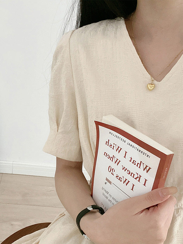 Urban Solid Color V-Neck Drawstring Short Sleeves Midi Dress