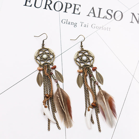Long Feather Horn Earrings