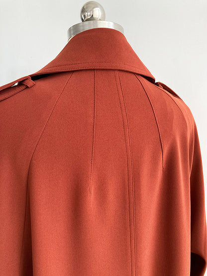 Chic Solid Color Buttoned Tied Notched Collar Long Sleeves Trench Coat