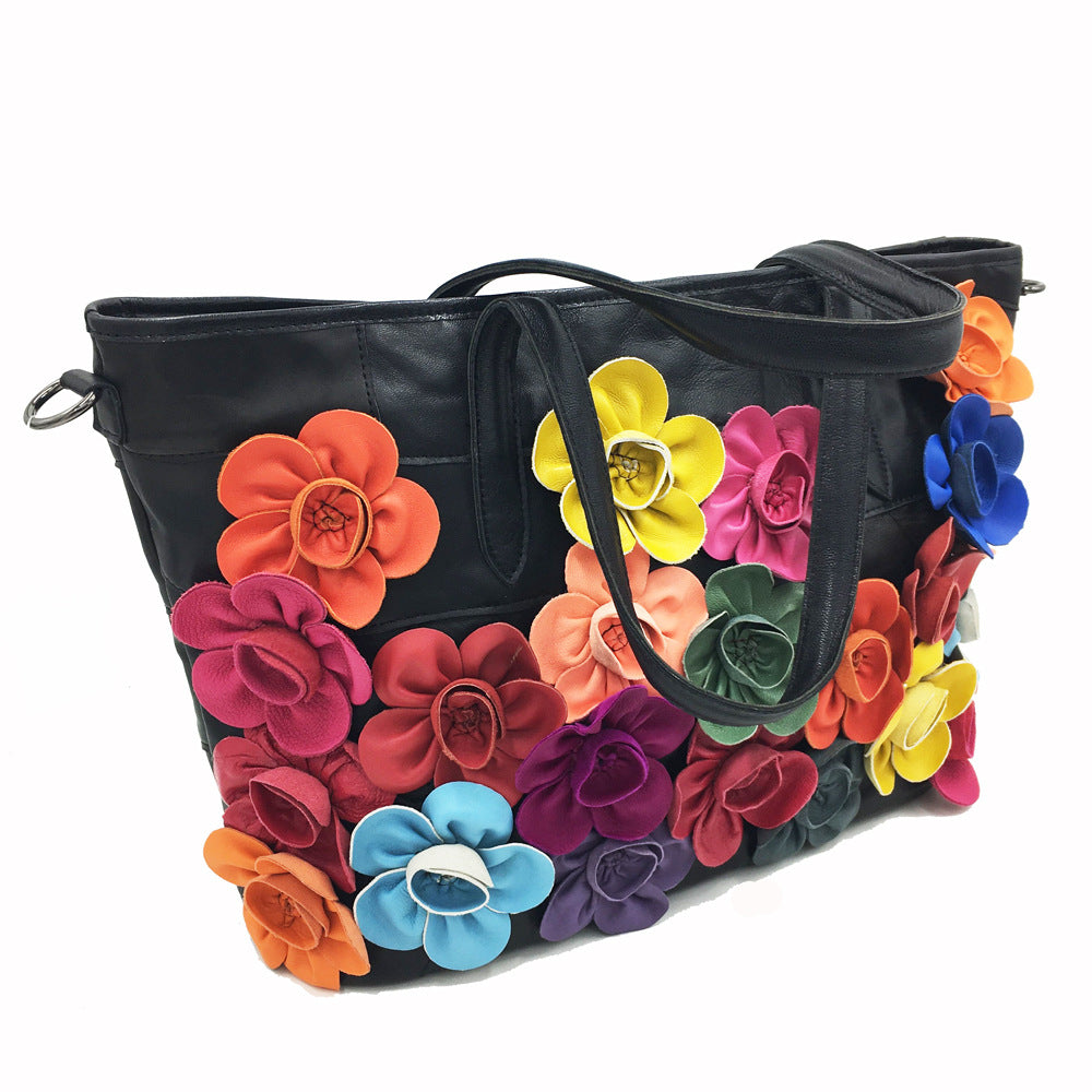 One shoulder messenger bag women's handbag color matching flower sheepskin bag
