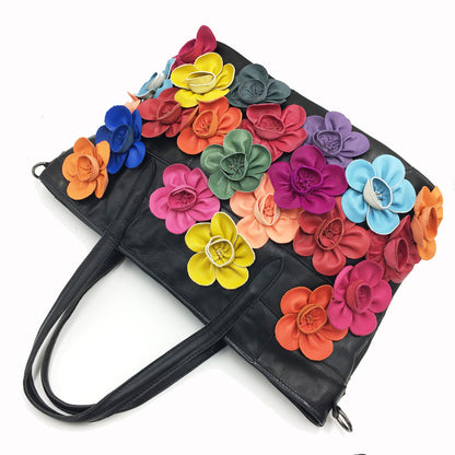 One shoulder messenger bag women's handbag color matching flower sheepskin bag