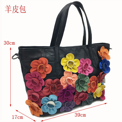 One shoulder messenger bag women's handbag color matching flower sheepskin bag