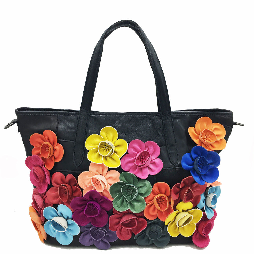 One shoulder messenger bag women's handbag color matching flower sheepskin bag