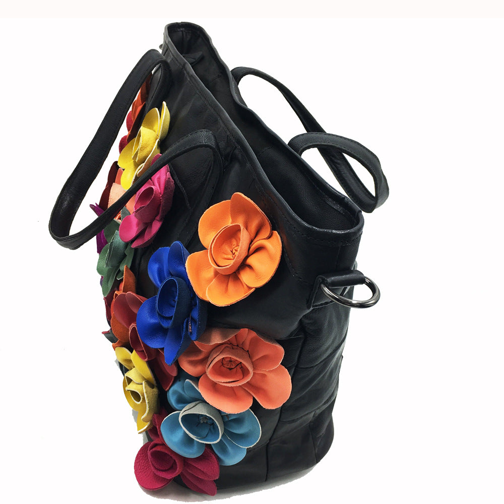 One shoulder messenger bag women's handbag color matching flower sheepskin bag