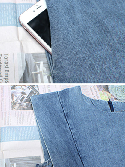 Stylish Denim Split-Joint Sleeveless Vest H-Line Mini Dress