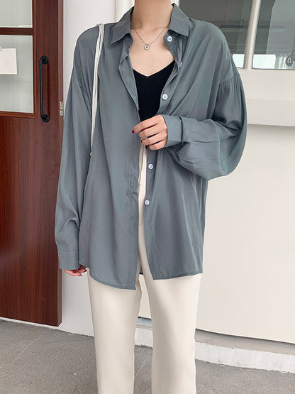 Original Solid Color Thin Lapel Blouses&Shirts Tops