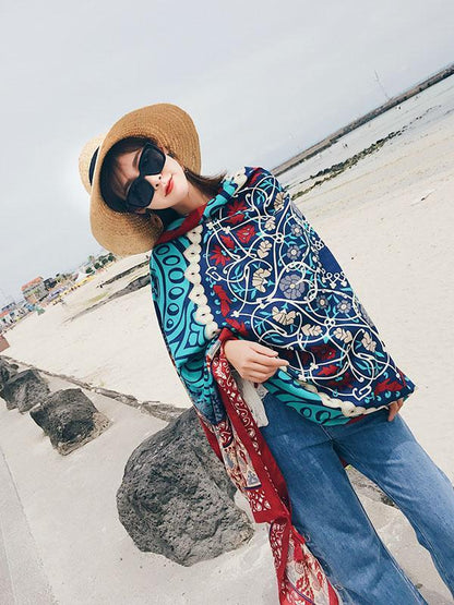 Popular Bohemia Floral Tassels Scarf&Cap