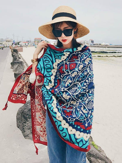 Popular Bohemia Floral Tassels Scarf&Cap