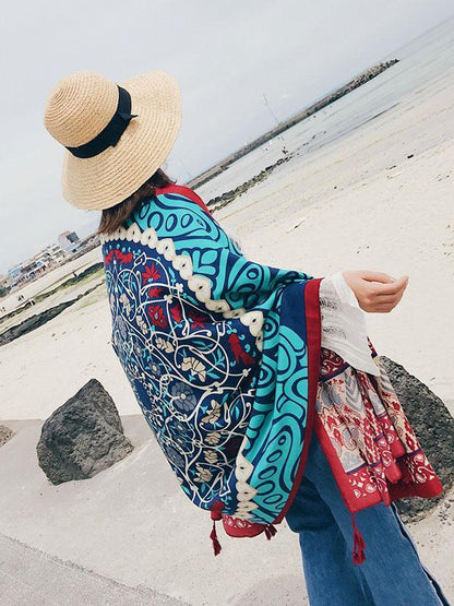 Popular Bohemia Floral Tassels Scarf&Cap