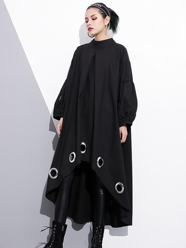 Black Loose High-low Hollow A-line Dress