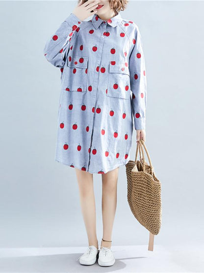 Loose Oversize Printed Lapel Blouse Dress
