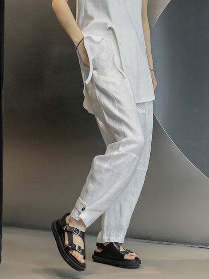 Casual Linen Solid Color Wide Leg Loose Pants