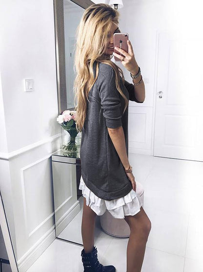 Round-neck Lace Hemline Mini Dress