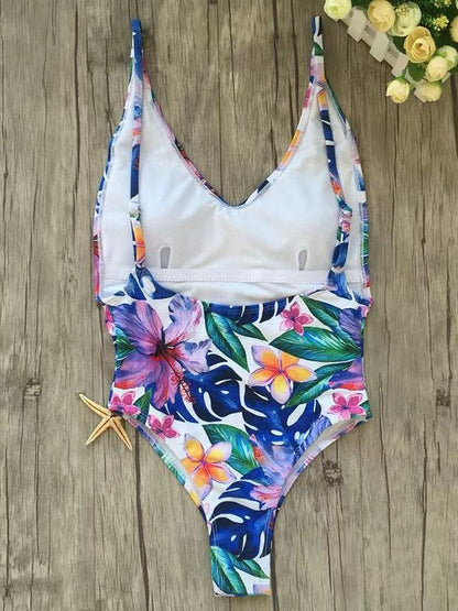 Digital Printed Backless One-piece Swimsuit