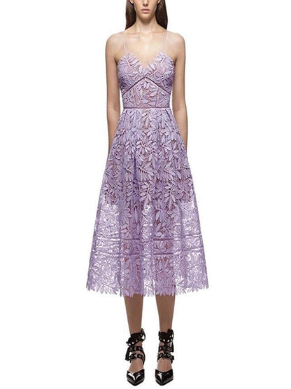 Pretty Violet Hollow Spaghetti-neck Midi Dress