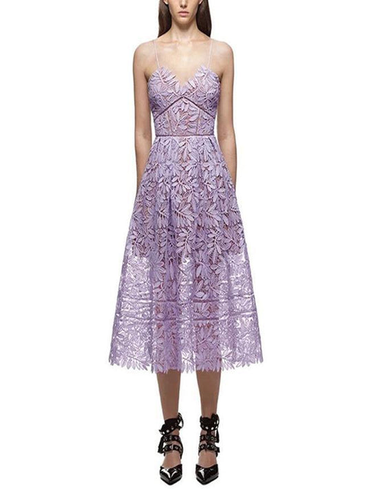 Pretty Violet Hollow Spaghetti-neck Midi Dress