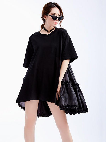 Asymmetric Split-joint Solid Mini Dress