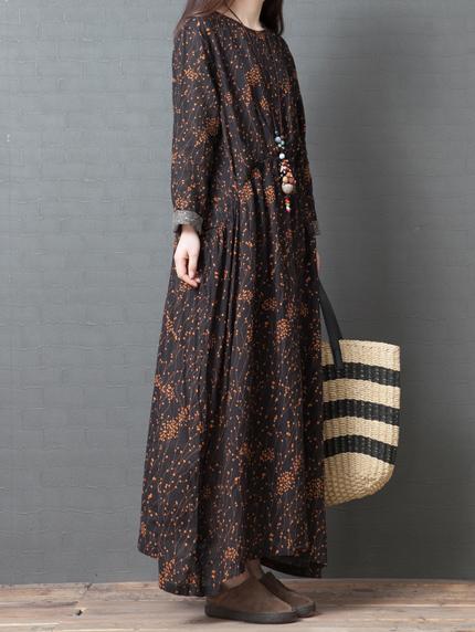 Loose Plus Size Printed Vintage Maxi Dresses