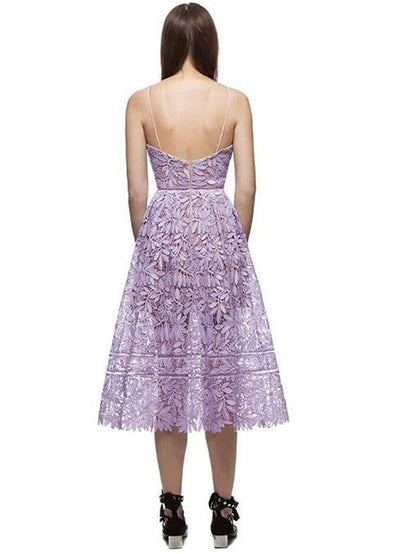 Pretty Violet Hollow Spaghetti-neck Midi Dress