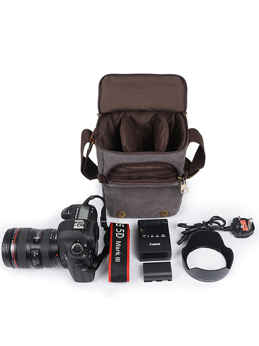 Crossbody waterproof canvas top layer cowhide retro canvas SLR camera bag