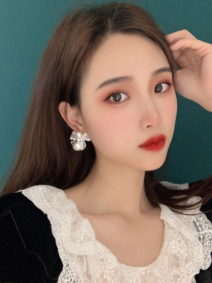 Vintage Pearls Bow-Embellished Earrings