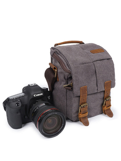 Crossbody waterproof canvas top layer cowhide retro canvas SLR camera bag