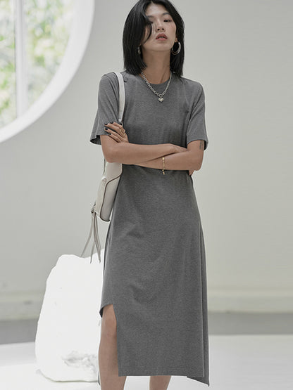 Urban Fashion Asymmetric H-Line Short Sleeves Midi Dress