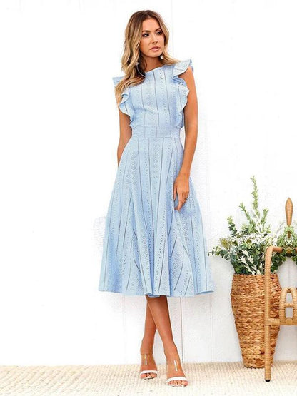 Lace Hollow Fuffled Irregular Midi Dress