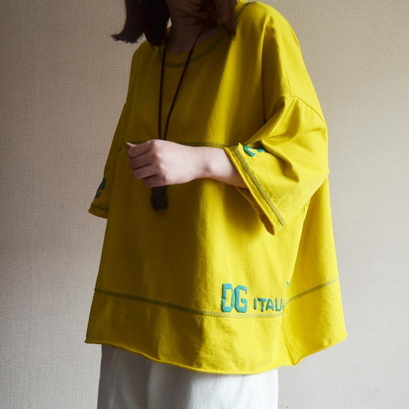 Cotton Round Neck Spliced Letter Casual Blouse