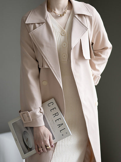 Urban Solid Color Bandage Belted Coat