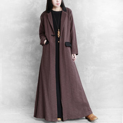 Buykud Autumn Winter Pure Color Lapel Trench Coat