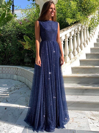 See-through Backless Starry Sky Evening Dress