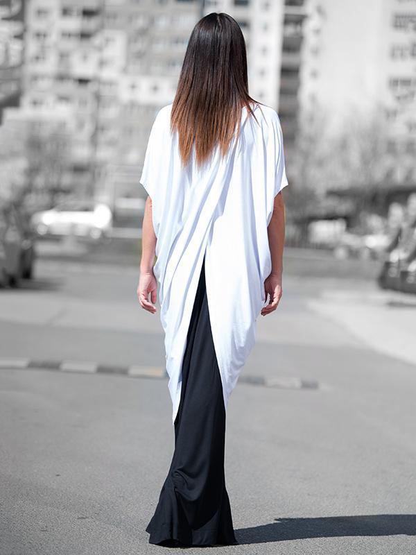 White Cropped Split Joint Batwing Sleeves T-Shirt Tops