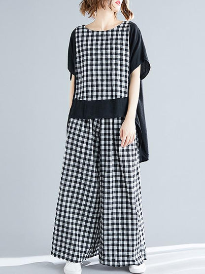 Loose Plus Size Plaid Ramie Cotton Suits