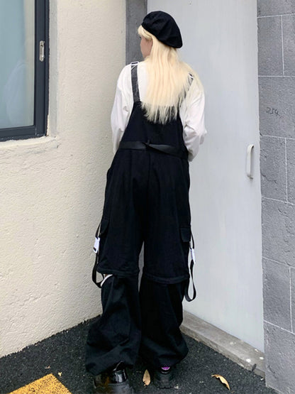 Cool Street Split-Joint With Pocket Zipper Printed Square-Neck Wide Legs Overalls