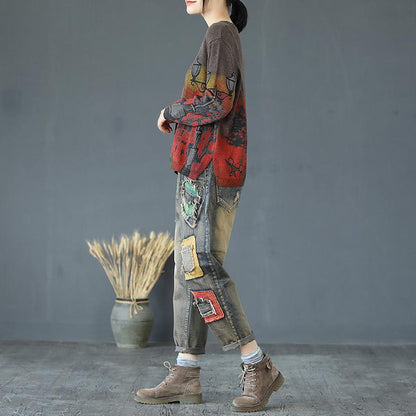 Buykud Simple Natural Comfortable Print Knitted Shirt
