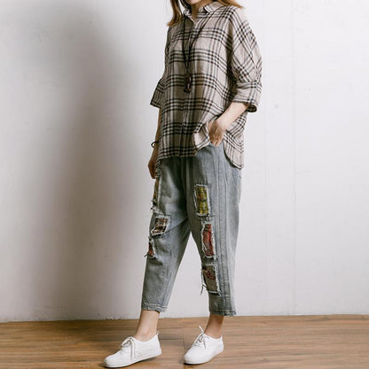 Embroidered Floral Patchwork Burr Women Jeans