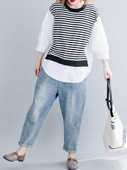 Casual False-two Striped Top