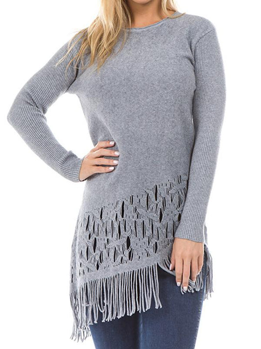 Tasseled Long Sleeves Knitting Sweater Tops