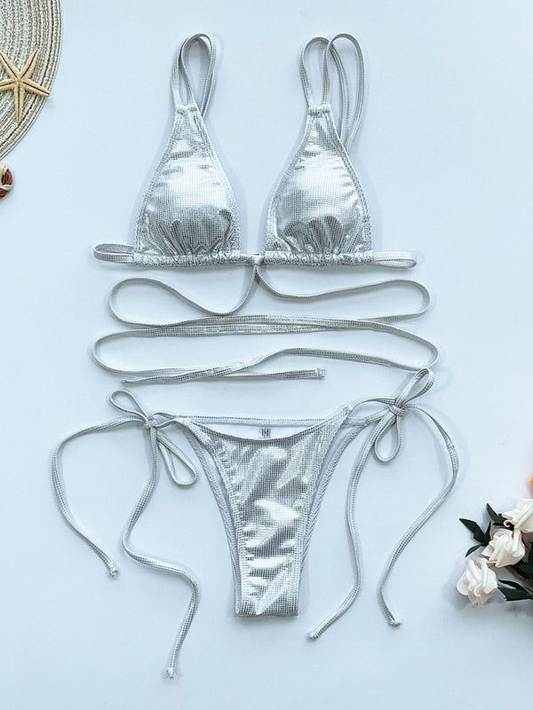 Triangle Bandage Split Bikini Swimsuit